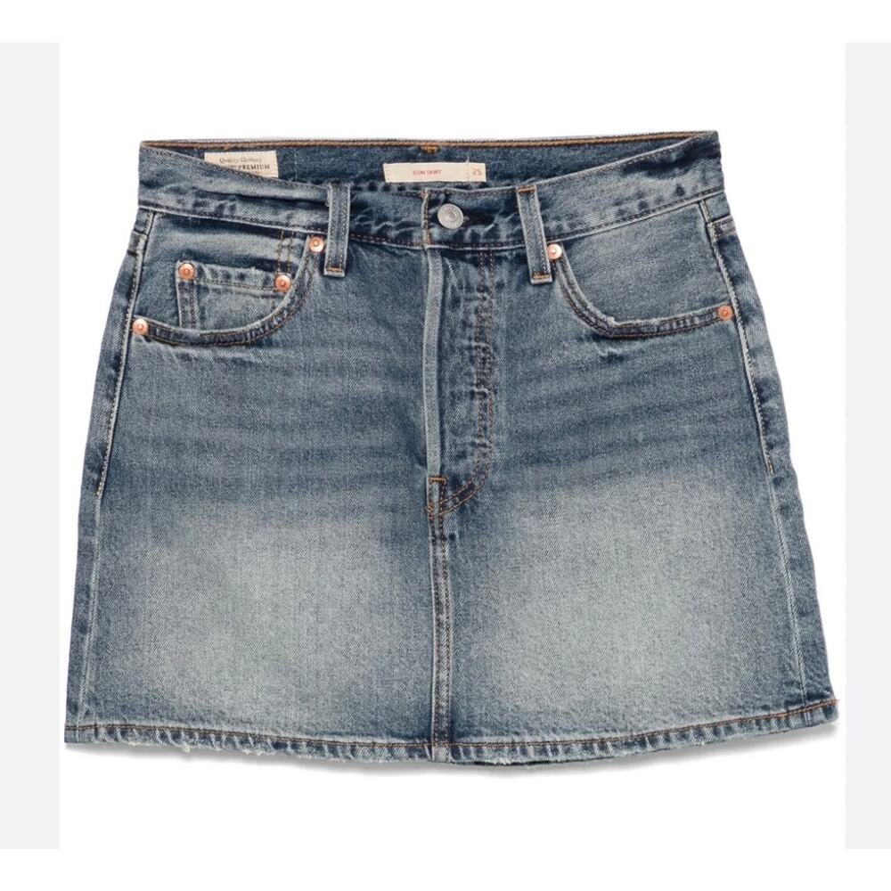 Levi’s Premium Denim Button Fly ICON Mini Jean Skirt Big E Women’s 31 Classic